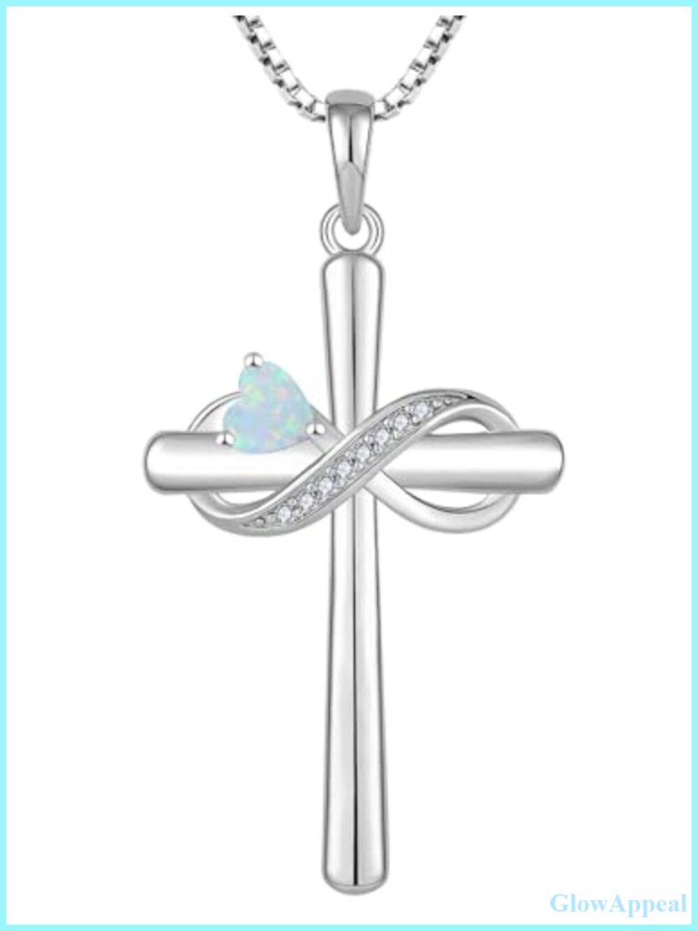Sterling Silver Cross Necklace Heart Cut Created Opal Birthstone Pendant